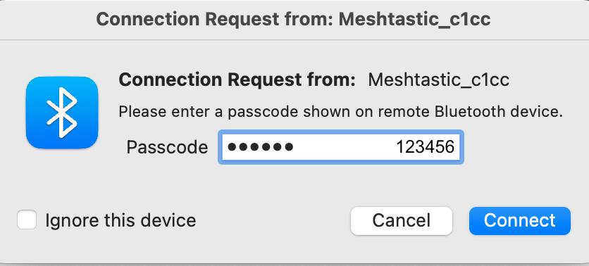 The Bluetooth password is given.